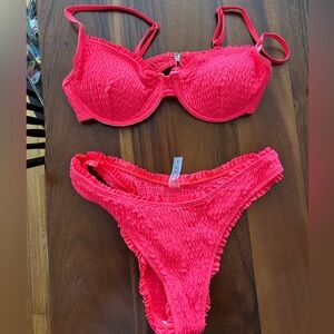 Hot Pink Ruffled Women's Bikini Set